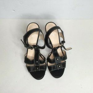 Coach Black Leather Ankle Strap Sandals Heels Sz 9